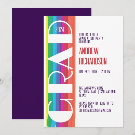 Minimal Rainbow Class of Year Graduation  案内状 (正面/裏面)