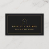 Minimal Real Estate Agent Black Gold House Photo 名刺 (正面)