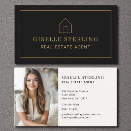 Minimal Real Estate Agent Black Gold House Photo 名刺