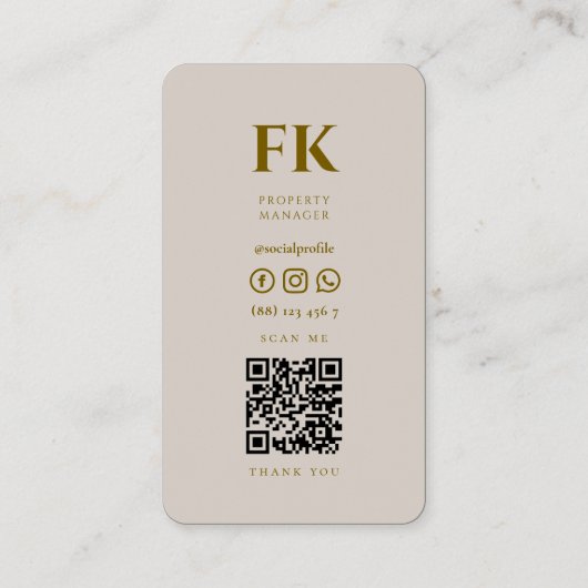 Minimal Realtor Key Initials Sand Mortgage 名刺 (裏面)