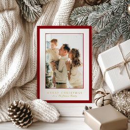 Minimal Red Border Photo Elegant Christmas 箔シーズンカード