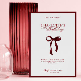 Minimal Red & Burgundy Bow Birthday Invitation 招待状