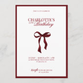 Minimal Red & Burgundy Bow Birthday Invitation 招待状 (正面)