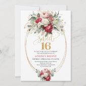 Minimal Red Burgundy Floral Sweet Sixteen Invite 招待状 (正面)