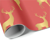 Minimal red Christmas xmas gold moose pattern ラッピングペーパー (ロールコーナー)