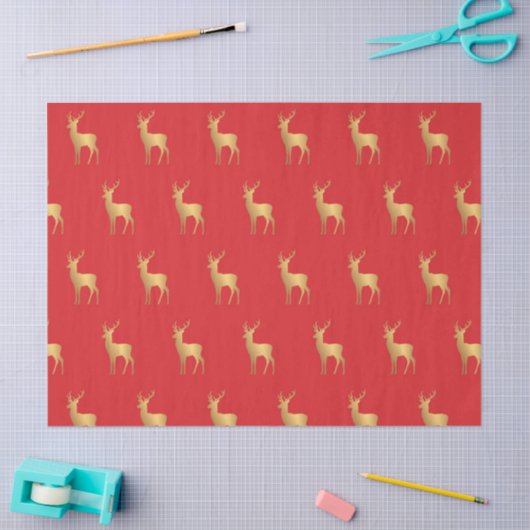 Minimal red Christmas xmas gold moose pattern 薄葉紙 (クラフト)