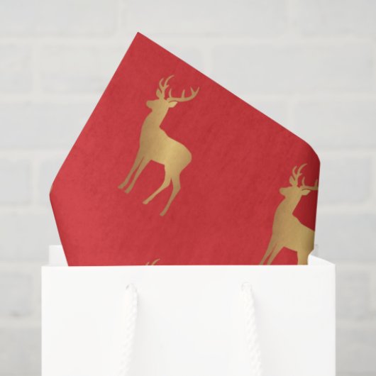 Minimal red Christmas xmas gold moose pattern 薄葉紙 (ギフトバッグ)