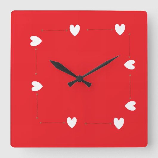 Minimal Red Heart Wall Clock – Modern Love Decor スクエア壁時計 (正面)
