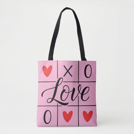 Minimal Red Hearts Love Tote Bag トートバッグ (正面)