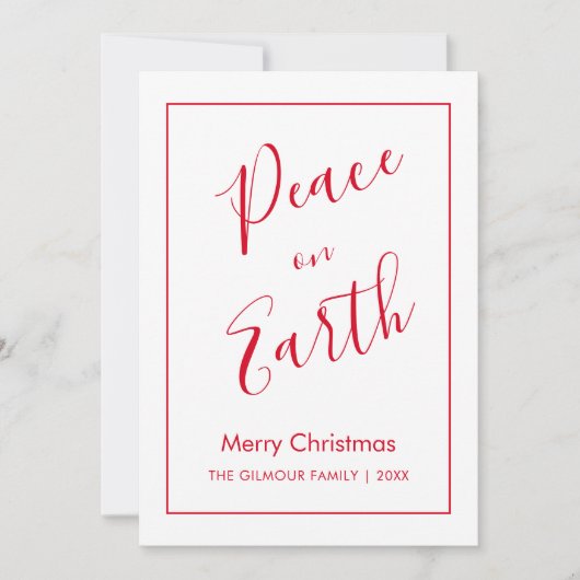 Minimal|Red Peace on Earth Christmas Card 招待状 (正面)