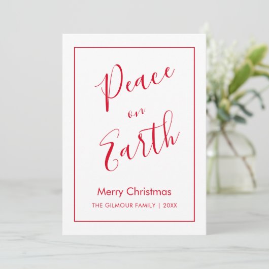 Minimal|Red Peace on Earth Christmas Card 招待状 (スタンド正面)