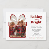 minimal red photo christmas baking party 招待状 (正面)