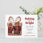 minimal red photo christmas baking party 招待状 (スタンド正面)