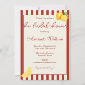 Minimal Red Stripes Italian Lemons bridal Shower 招待状 (正面)