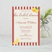 Minimal Red Stripes Italian Lemons bridal Shower 招待状 (スタンド正面)