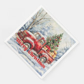 Minimal red truck Christmas scene rustic napkins (コーナー)