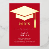 Minimal Red & White Gold Cap Grad Announcement 箔招待状 (正面)