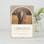 Minimal Religious Family Arch Photo Christmas シーズンカード (スタンド正面)