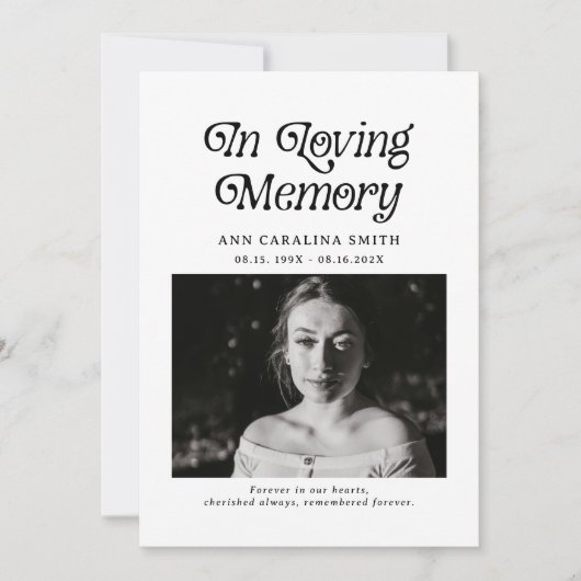 Minimal Retro Funeral In Loving Memory 招待状 (正面)