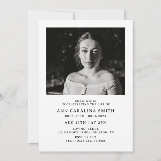 Minimal Retro Funeral In Loving Memory 招待状 (裏面)