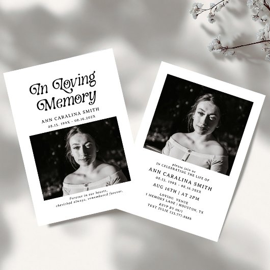 Minimal Retro Funeral In Loving Memory 招待状