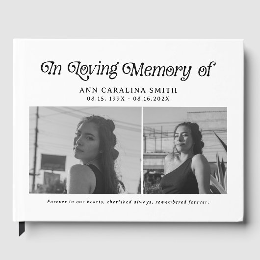 Minimal Retro Funeral Photo In Loving Memory ゲストブック (正面)