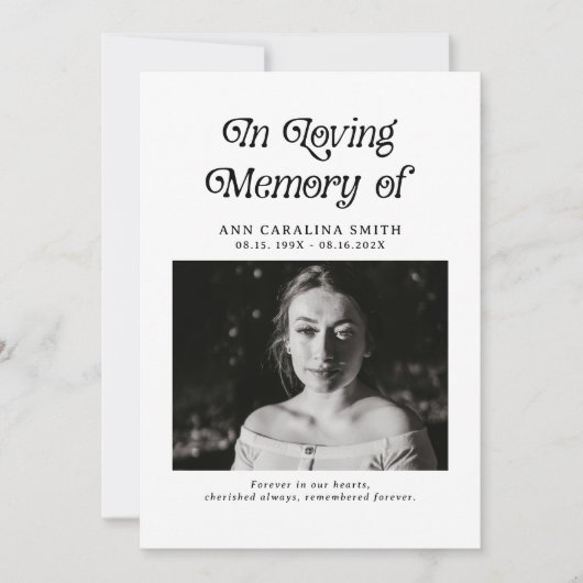 Minimal Retro Funeral Photo In Loving Memory  招待状 (正面)