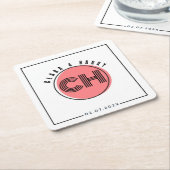 Minimal retro monogram initials Wedding  スクエアペーパーコースター (アングル)