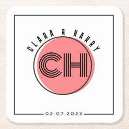 Minimal retro monogram initials Wedding  スクエアペーパーコースター