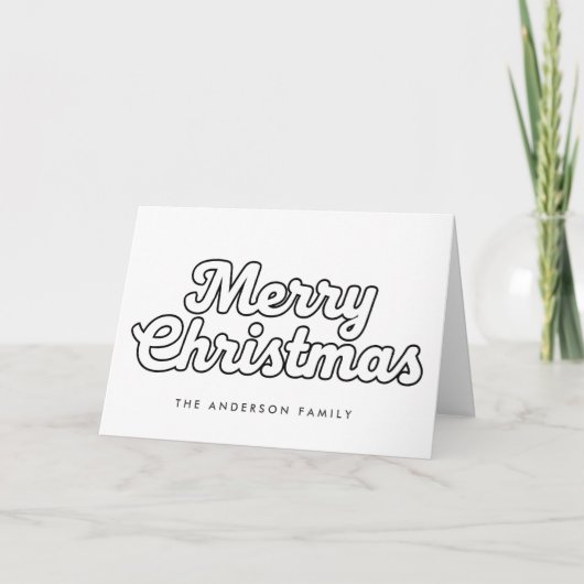 Minimal Retro Outline Script Merry Christmas シーズンカード (正面)