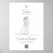 Minimal Romantic Line Art Couple Flowers Welcome ポスター (正面)