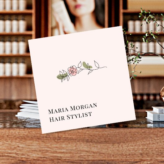 Minimal Rose Hair Stylist Business Card | Elegant スクエア名刺