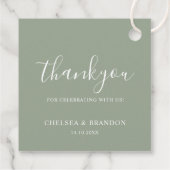 Minimal Rustic Sage Green Thank You Script Wedding フェイバータグ (裏面)