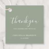 Minimal Rustic Sage Green Thank You Script Wedding フェイバータグ (正面)