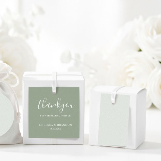 Minimal Rustic Sage Green Thank You Script Wedding フェイバータグ