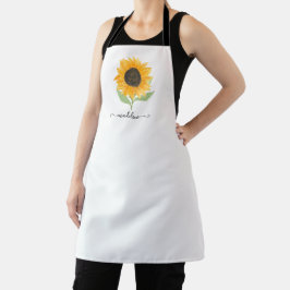 Minimal Rustic Sunflower Personalized Name Script エプロン