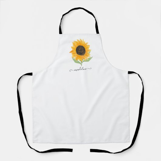 Minimal Rustic Sunflower Personalized Name Script エプロン (正面)