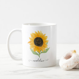 Minimal Rustic Sunflower Personalized Name Script コーヒーマグカップ