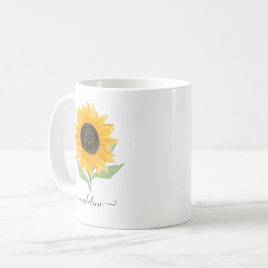 Minimal Rustic Sunflower Personalized Name Script コーヒーマグカップ (正面左)