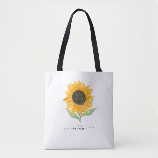 Minimal Rustic Sunflower Personalized Name Script トートバッグ (正面)