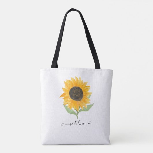 Minimal Rustic Sunflower Personalized Name Script トートバッグ (裏面)