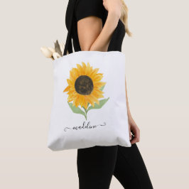 Minimal Rustic Sunflower Personalized Name Script トートバッグ