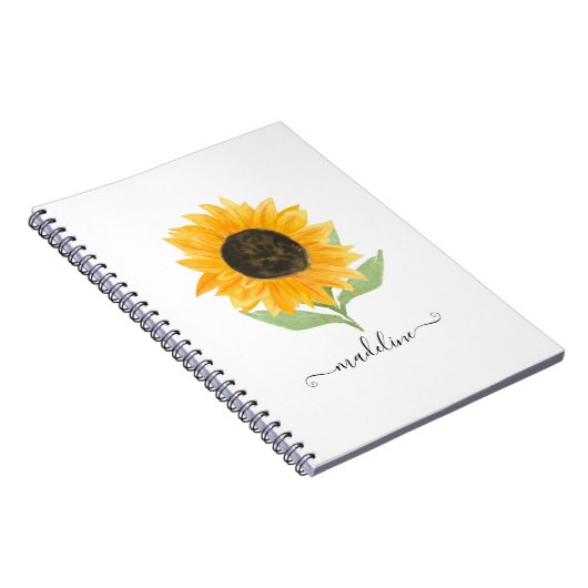 Minimal Rustic Sunflower Personalized Name Script ノートブック (右側)