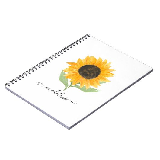 Minimal Rustic Sunflower Personalized Name Script ノートブック (左側)