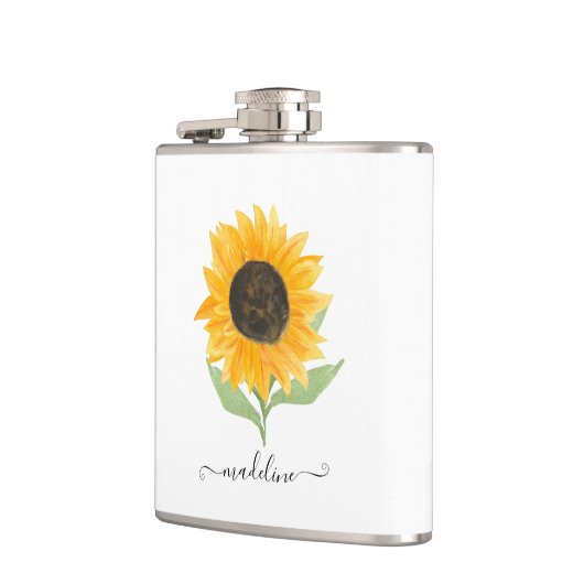 Minimal Rustic Sunflower Personalized Name Script フラスク (左)