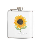 Minimal Rustic Sunflower Personalized Name Script フラスク (正面)