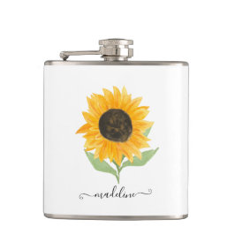 Minimal Rustic Sunflower Personalized Name Script フラスク