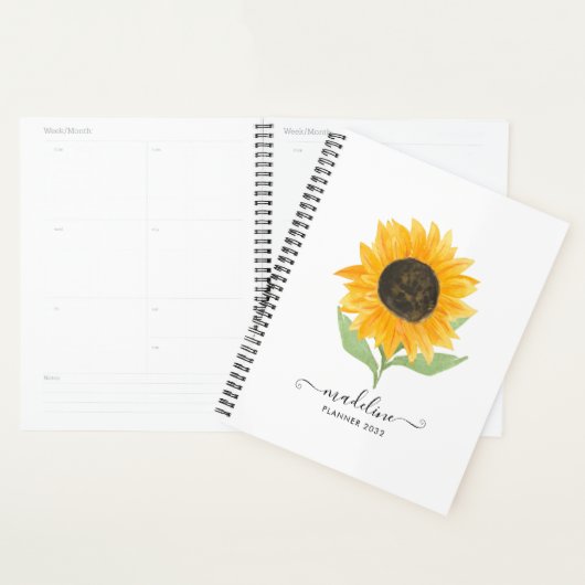 Minimal Rustic Sunflower Personalized Name Script プランナー手帳 (ディスプレー)