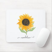 Minimal Rustic Sunflower Personalized Name Script マウスパッド (マウス)