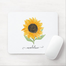 Minimal Rustic Sunflower Personalized Name Script マウスパッド